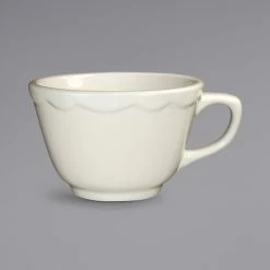 International Tableware VI-1 Victoria 7.5 Oz. Ivory (American White) Scalloped Edge Stoneware Tall Cup - 36/Case