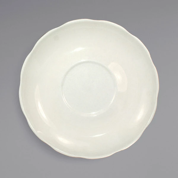 International Tableware VI-2 Victoria 5 3/4" Ivory (American White) Scalloped Edge Stoneware Saucer - 36/Case 1 International Tableware VI-2 Victoria 5 3/4" Ivory (American White) Scalloped Edge Stoneware Saucer - 36/Case