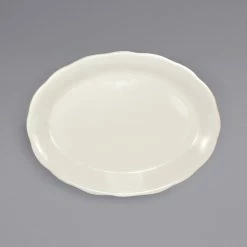 International Tableware VI-13 Victoria 11 1/2" X 8 5/8" Ivory (American White) Scalloped Edge Stoneware Platter - 12/Case