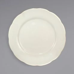International Tableware VI-16 Victoria 10 3/4" Ivory (American White) Scalloped Edge Stoneware Plate - 12/Case