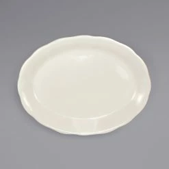 International Tableware VI-33 Victoria 7" X 5 1/4" Ivory (American White) Scalloped Edge Stoneware Platter - 36/Case
