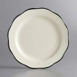 Alternative view of Acopa 7 3/8" Ivory (American White) Scalloped Edge Stoneware Plate With Black Band - 36/Case