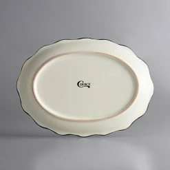 Acopa 12 5/8" X 9 1/4" Ivory (American White) Scalloped Edge Stoneware Platter With Black Band - 12/Case -Rak Porcelain shop 2004033