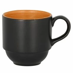 RAK Porcelain TRCLSC20BC Trinidad 6.75 Oz. Cedar And Black Stackable Porcelain Cup - 12/Case