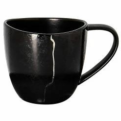 RAK Porcelain KZSWCU10S1 Kintzoo 3.05 Oz. Black Porcelain Espresso Cup With Silver Detail - 12/Case