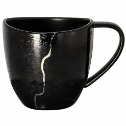 RAK Porcelain KZSWCU23S1 Kintzoo 7.8 Oz. Black Porcelain Cup With Silver Detail - 12/Case