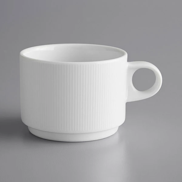 Sant' Andrea Sant'Andrea Nexus By 1880 Hospitality W6052344530 8.75 Oz. Round Bright White Embossed Stackable Porcelain Cup - 36/Case 2 Sant' Andrea Sant'Andrea Nexus By 1880 Hospitality W6052344530 8.75 Oz. Round Bright White Embossed Stackable Porcelain Cup - 36/Case - Image 2