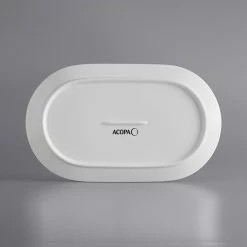 Acopa Liana 12" X 7 1/4" Bright White Embossed Lines Wide Rim Porcelain Platter - 12/Case 6 Acopa Liana 12" X 7 1/4" Bright White Embossed Lines Wide Rim Porcelain Platter - 12/Case -Rak Porcelain shop 2062647