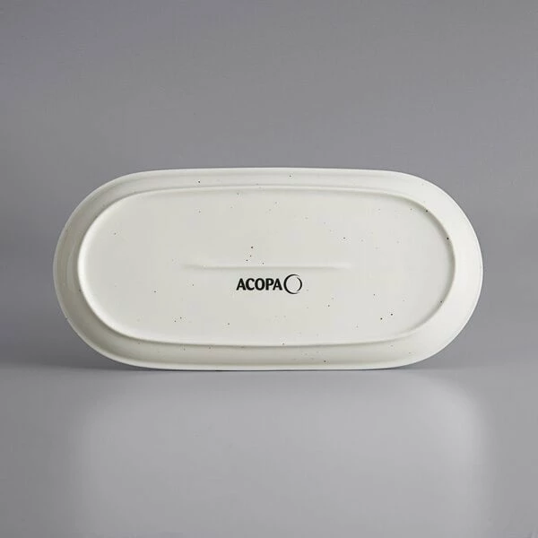 Acopa Keystone 12 1/2" X 6" Vanilla Bean Stoneware Oblong Coupe Platter - 12/Case 3 Acopa Keystone 12 1/2" X 6" Vanilla Bean Stoneware Oblong Coupe Platter - 12/Case - Image 3