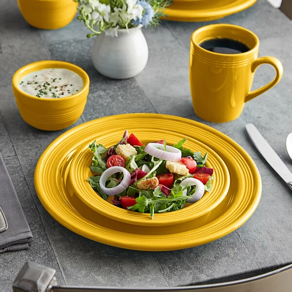 Acopa Capri Mango Orange Stoneware Dinnerware Set With Service For 12 - 48/Pack 1 Acopa Capri Mango Orange Stoneware Dinnerware Set With Service For 12 - 48/Pack