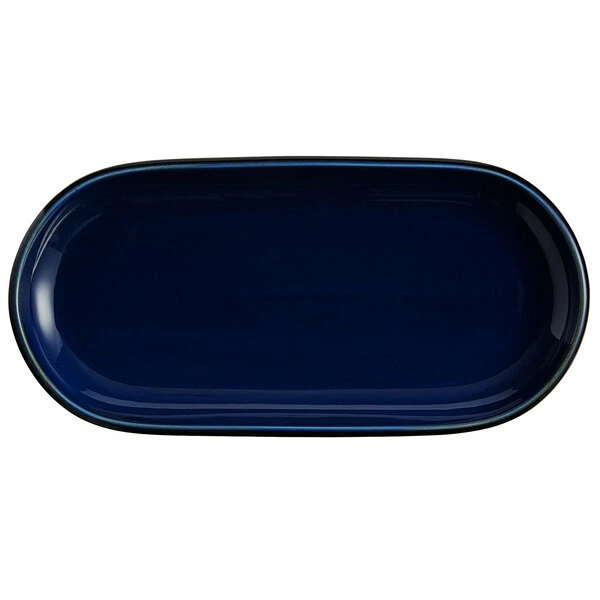 Acopa Keystone 14" X 6 3/4" Azora Blue Stoneware Oblong Coupe Platter - 6/Case 2 Acopa Keystone 14" X 6 3/4" Azora Blue Stoneware Oblong Coupe Platter - 6/Case - Image 2