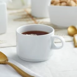 Sant' Andrea Sant'Andrea Nexus By 1880 Hospitality W6052344530 8.75 Oz. Round Bright White Embossed Stackable Porcelain Cup - 36/Case