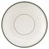 Tuxton TGB-036 Green Bay 5" Eggshell Wide Rim Rolled Edge China Demitasse Saucer With Green Bands - 36/Case