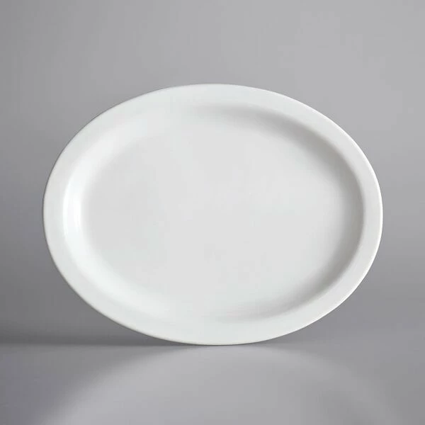 Acopa 9 1/2" X 7 1/4" Bright White Narrow Rim Oval Stoneware Platter - 24/Case 2 Acopa 9 1/2" X 7 1/4" Bright White Narrow Rim Oval Stoneware Platter - 24/Case - Image 2