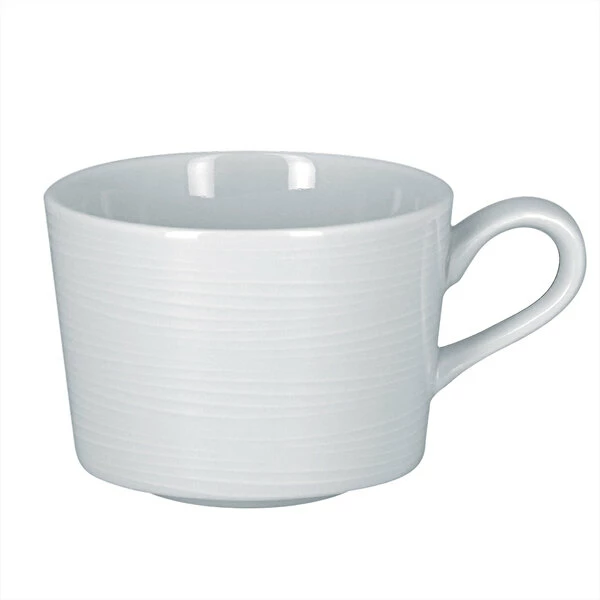 RAK Porcelain HMPASCU23 Helm 7.8 Oz. Bright White Embossed Porcelain Tea Cup - 12/Case 1 RAK Porcelain HMPASCU23 Helm 7.8 Oz. Bright White Embossed Porcelain Tea Cup - 12/Case