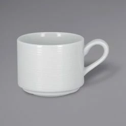 RAK Porcelain HMPASSC20 Helm 6.75 Oz. Bright White Embossed Stackable Porcelain Coffee Cup - 12/Case