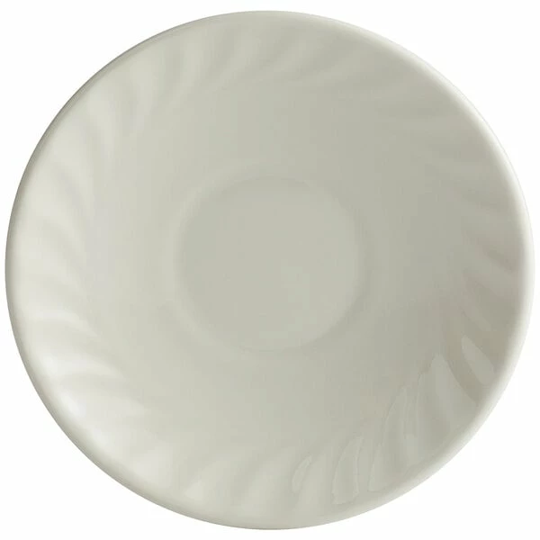 Tuxton MEE-056 Meridian 5 3/4" Eggshell Embossed Swirl Rim China Saucer - 36/Case 2 Tuxton MEE-056 Meridian 5 3/4" Eggshell Embossed Swirl Rim China Saucer - 36/Case - Image 2