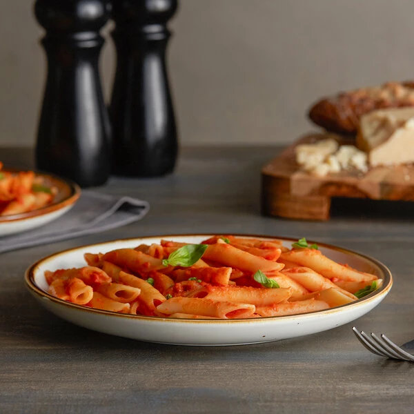 Sample - Acopa Keystone 8 1/2" Vanilla Bean Stoneware Coupe Plate 4 Sample - Acopa Keystone 8 1/2" Vanilla Bean Stoneware Coupe Plate - Image 4