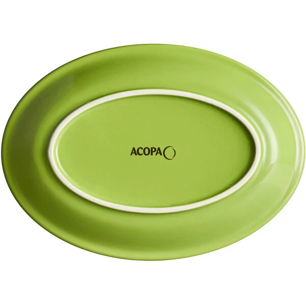 Acopa Capri 9 3/4" X 7" Bamboo Green Oval Stoneware Coupe Platter - 12/Case 3 Acopa Capri 9 3/4" X 7" Bamboo Green Oval Stoneware Coupe Platter - 12/Case - Image 3