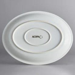 Acopa Capri 13 3/4" X 10 1/2" Coconut White Oval Stoneware Coupe Platter - 12/Case -Rak Porcelain shop 2102705