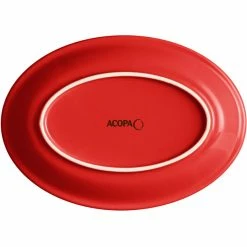 Acopa Capri 9 3/4" X 7" Passion Fruit Red Oval Stoneware Coupe Platter - 12/Case -Rak Porcelain shop 2102754
