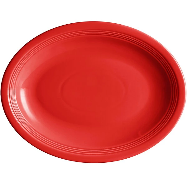 Sample - Acopa Capri 13 3/4" X 10 1/2" Passion Fruit Red Oval Stoneware Coupe Platter 2 Sample - Acopa Capri 13 3/4" X 10 1/2" Passion Fruit Red Oval Stoneware Coupe Platter - Image 2