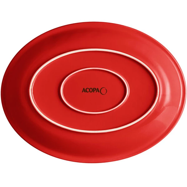 Sample - Acopa Capri 13 3/4" X 10 1/2" Passion Fruit Red Oval Stoneware Coupe Platter 3 Sample - Acopa Capri 13 3/4" X 10 1/2" Passion Fruit Red Oval Stoneware Coupe Platter - Image 3
