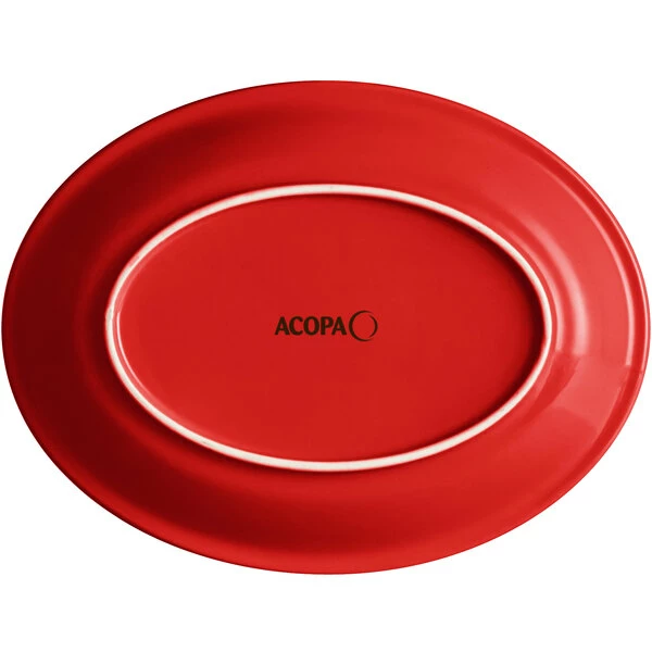 Acopa Capri 11 1/2" X 8 3/4" Passion Fruit Red Oval Stoneware Coupe Platter - 12/Case 3 Acopa Capri 11 1/2" X 8 3/4" Passion Fruit Red Oval Stoneware Coupe Platter - 12/Case - Image 3