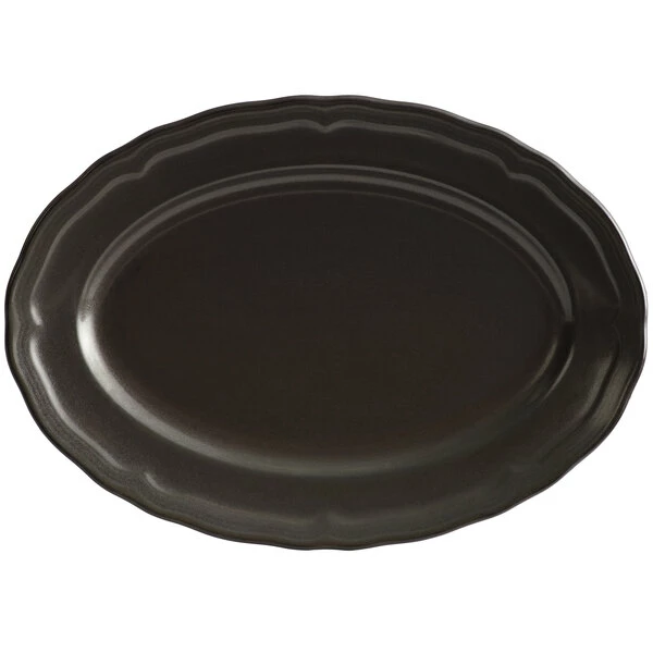 Acopa Condesa 9 3/4" X 7" Matte Finish Armor Gray Scalloped Wide Rim Porcelain Platter - 24/Case 2 Acopa Condesa 9 3/4" X 7" Matte Finish Armor Gray Scalloped Wide Rim Porcelain Platter - 24/Case - Image 2