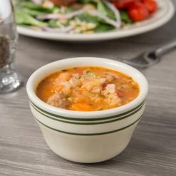 World Tableware VIC-4 Viceroy 7.25 Oz. Ivory (American White) Rolled Edge Stoneware Bouillon With Green Bands - 36/Case