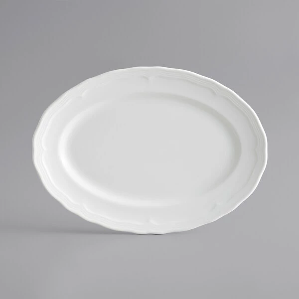 Acopa Condesa 9 3/4" X 7" Pearl White Scalloped Wide Rim Porcelain Platter - 24/Case 2 Acopa Condesa 9 3/4" X 7" Pearl White Scalloped Wide Rim Porcelain Platter - 24/Case - Image 2