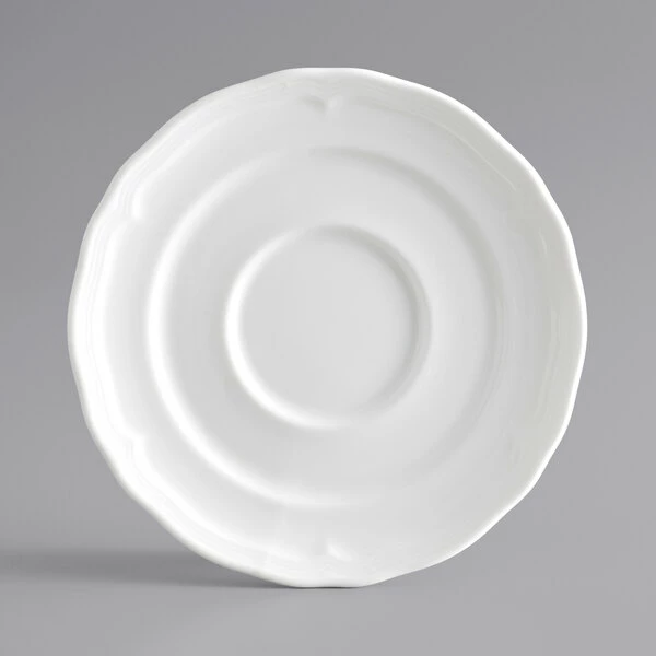 Acopa Condesa 6" Pearl White Scalloped Porcelain Saucer - 36/Case 2 Acopa Condesa 6" Pearl White Scalloped Porcelain Saucer - 36/Case - Image 2