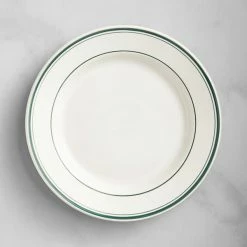 Alternative view of Acopa 8 3/8" Ivory (American White) Stoneware Wide Rim Plate With Green Bands - 36/Case