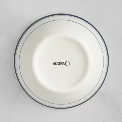 Acopa 10 Oz. Ivory (American White) Stoneware Nappie Bowl With Blue Bands - 36/Case -Rak Porcelain shop 2131316