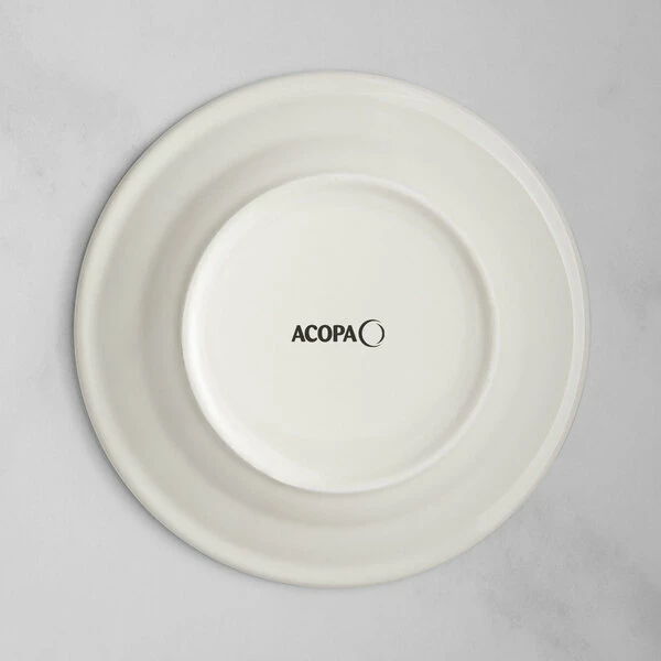 Acopa 7 1/8" Ivory (American White) Stoneware Wide Rim Plate With Blue Bands - 36/Case 3 Acopa 7 1/8" Ivory (American White) Stoneware Wide Rim Plate With Blue Bands - 36/Case - Image 3