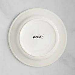 Acopa 9" Ivory (American White) Stoneware Wide Rim Plate With Green Bands - 24/Case 6 Acopa 9" Ivory (American White) Stoneware Wide Rim Plate With Green Bands - 24/Case -Rak Porcelain shop 2131330