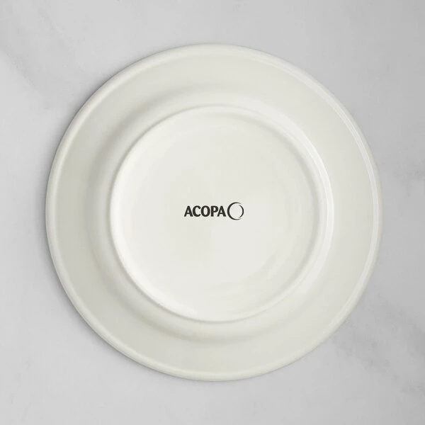 Acopa 9" Ivory (American White) Stoneware Wide Rim Plate With Green Bands - 24/Case 3 Acopa 9" Ivory (American White) Stoneware Wide Rim Plate With Green Bands - 24/Case - Image 3