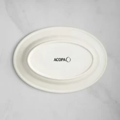 Acopa 11 5/8" X 8" Ivory (American White) Wide Rim Stoneware Platter With Green Bands - 12/Case -Rak Porcelain shop 2131333