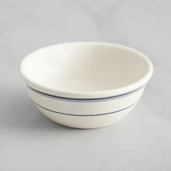 Acopa 10 Oz. Ivory (American White) Stoneware Nappie Bowl With Blue Bands - 36/Case -Rak Porcelain shop 2131396