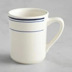 Alternative view of Acopa 8 Oz. Ivory (American White) Stoneware Cup With Blue Bands - 36/Case