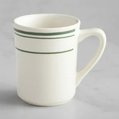 Alternative view of Acopa 8 Oz. Ivory (American White) Stoneware Cup With Green Bands - 36/Case