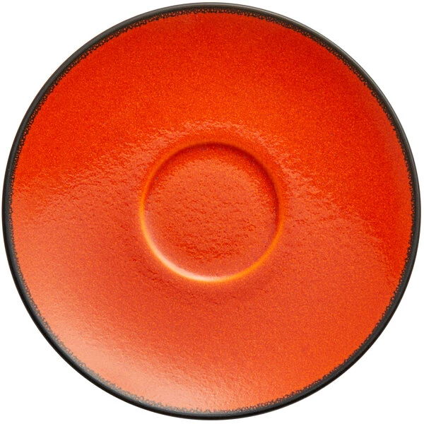 RAK Porcelain FRCLSA02OR Fire 6 11/16" Orange Porcelain Saucer - 12/Case 1 RAK Porcelain FRCLSA02OR Fire 6 11/16" Orange Porcelain Saucer - 12/Case