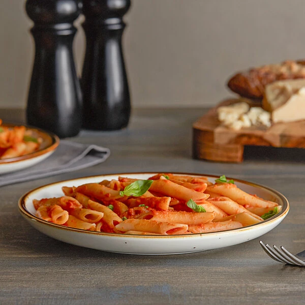 Acopa Keystone 8 1/2" Vanilla Bean Stoneware Coupe Plate - 24/Case 4 Acopa Keystone 8 1/2" Vanilla Bean Stoneware Coupe Plate - 24/Case - Image 4