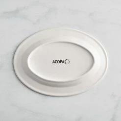 Acopa 12 5/8" X 8 3/4" Ivory (American White) Wide Rim Stoneware Platter With Blue Bands - 12/Case 6 Acopa 12 5/8" X 8 3/4" Ivory (American White) Wide Rim Stoneware Platter With Blue Bands - 12/Case -Rak Porcelain shop 2143620