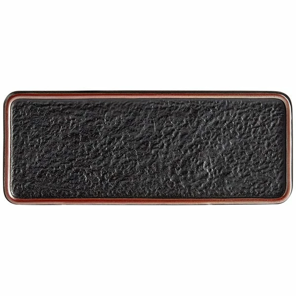 Acopa Heika 11 7/16" X 4 1/2" Black Matte Textured Rectangular Flat Stoneware Plate - 12/Case 2 Acopa Heika 11 7/16" X 4 1/2" Black Matte Textured Rectangular Flat Stoneware Plate - 12/Case - Image 2