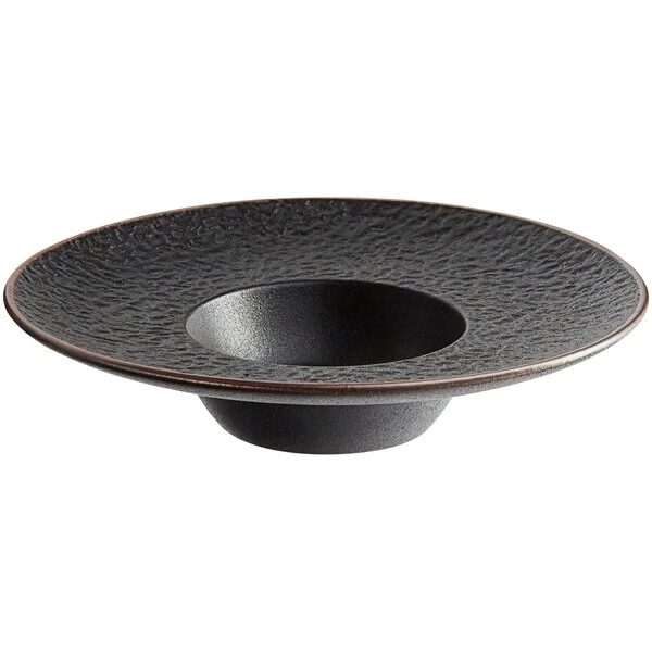 Acopa Heika 4 Oz. Black Matte Textured Wide Rim Stoneware Bowl - 12/Case 2 Acopa Heika 4 Oz. Black Matte Textured Wide Rim Stoneware Bowl - 12/Case - Image 2