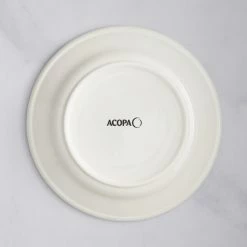 Acopa 9" Ivory (American White) Stoneware Wide Rim Plate With Blue Bands - 24/Case -Rak Porcelain shop 2164618