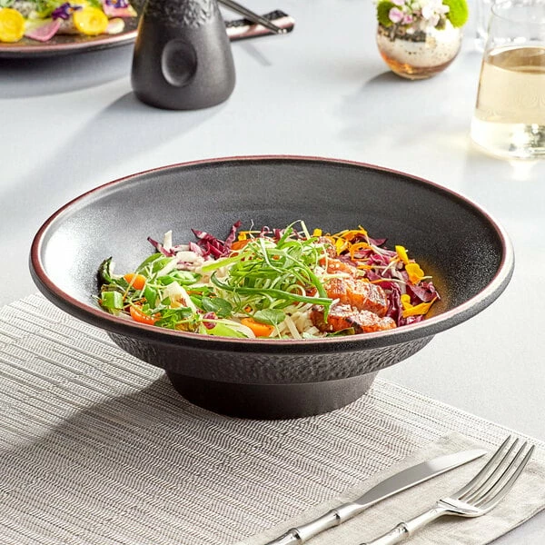 Acopa Heika 70 Oz. Black Matte Textured Wide Rim Stoneware Pasta Bowl - 6/Case 1 Acopa Heika 70 Oz. Black Matte Textured Wide Rim Stoneware Pasta Bowl - 6/Case