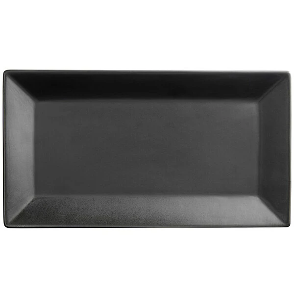 Acopa 13" X 7 1/4" Matte Black Rectangular Stoneware Platter - 12/Case 2 Acopa 13" X 7 1/4" Matte Black Rectangular Stoneware Platter - 12/Case - Image 2