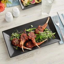 Acopa 13" X 7 1/4" Matte Black Rectangular Stoneware Platter - 12/Case